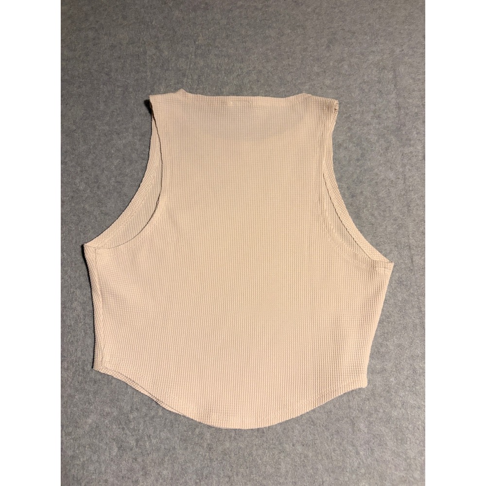 Naked Wardrobe Ribbed High Neck Sleeveless Top Beige Size Large Waffle Texture